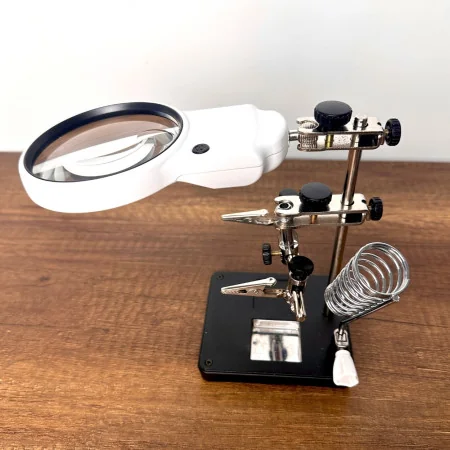 Loupe LED 3ème Main MG16129AC1 - Station de Soudure avec Pinces Crocodiles et Support de Fer à Souder