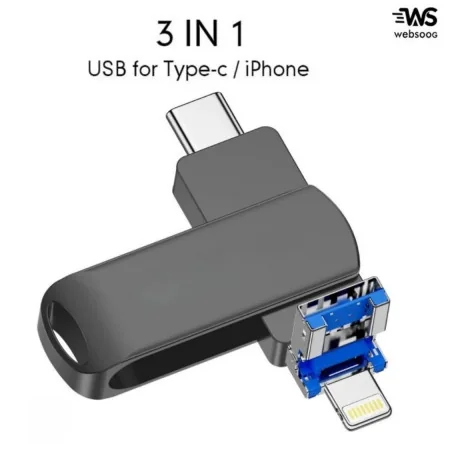 Flash Disque 3 en 1 64GB – USB, Type-C, Lightning pour iPhone, Android et PC – Clé OTG Haute Capacité