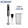 Bomann Bras Mixeur 2En1 + Fouet- 1500 W - 4 Lames avec bol - SM 6128 CB-Noir Inox