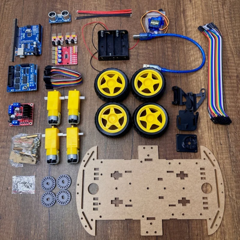 AptoFun 4WD Motor Smart Car Chassis for Arduino- avec 4 Gear Motor(DC 3V-6V/1:48) et Battery Box