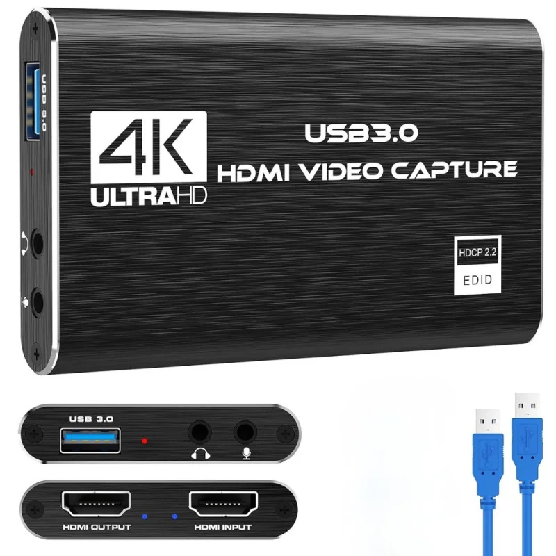 Carte de Capture Vidéo HDMI HDTV 4K 68.1 – Full HD 1080P, USB 3.0, Plug & Play avec Entrée Microphone