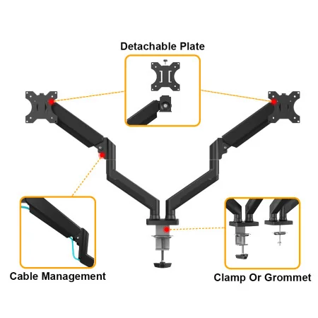 Support de Bureau pour 2 Écrans 3D ANYTOOL - Rotation 360°, Inclinaison ±15°, Charge Maximale 8KG par Écran ATS-002-3D