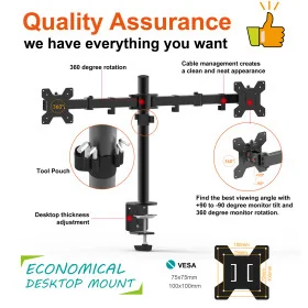 Support de Bureau pour 2 Écrans ANYTOOL - Rotation 360°, Inclinaison ±15°, Charge Maximale 8KG par Écran ATS-0002E