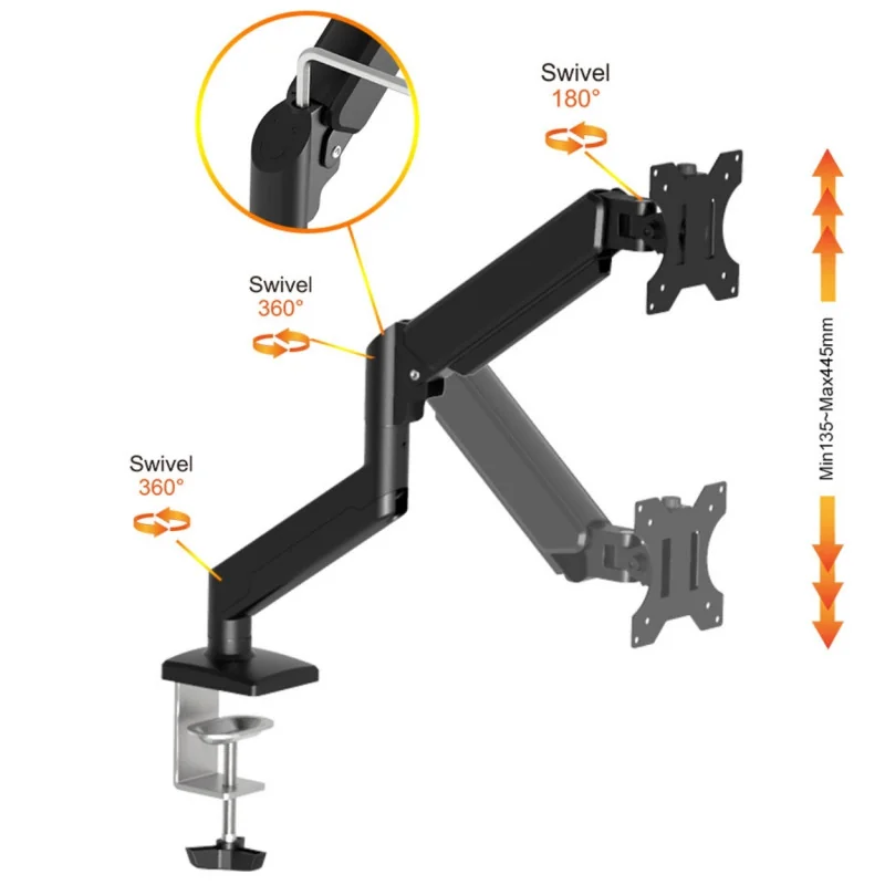 Support de Bureau pour 1 Écrans 3D ANYTOOL - Rotation 360°, Inclinaison ±15°, Charge Maximale 8KG par Écran ATS-001-3D