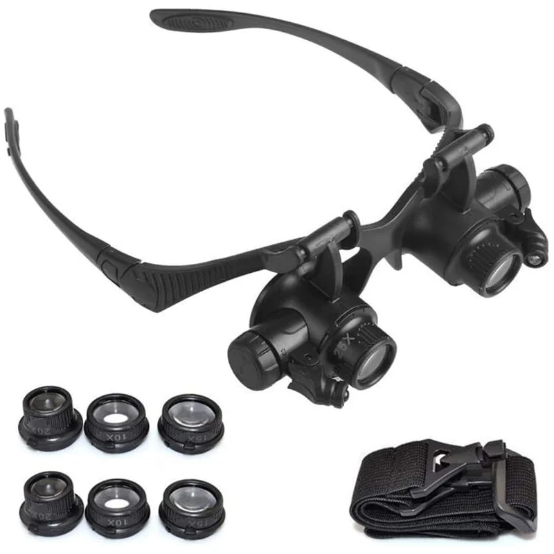 Loupe de travail Double masque oculaire 9892GJ avec lunettes à lumière LED, loupe montée sur la tête