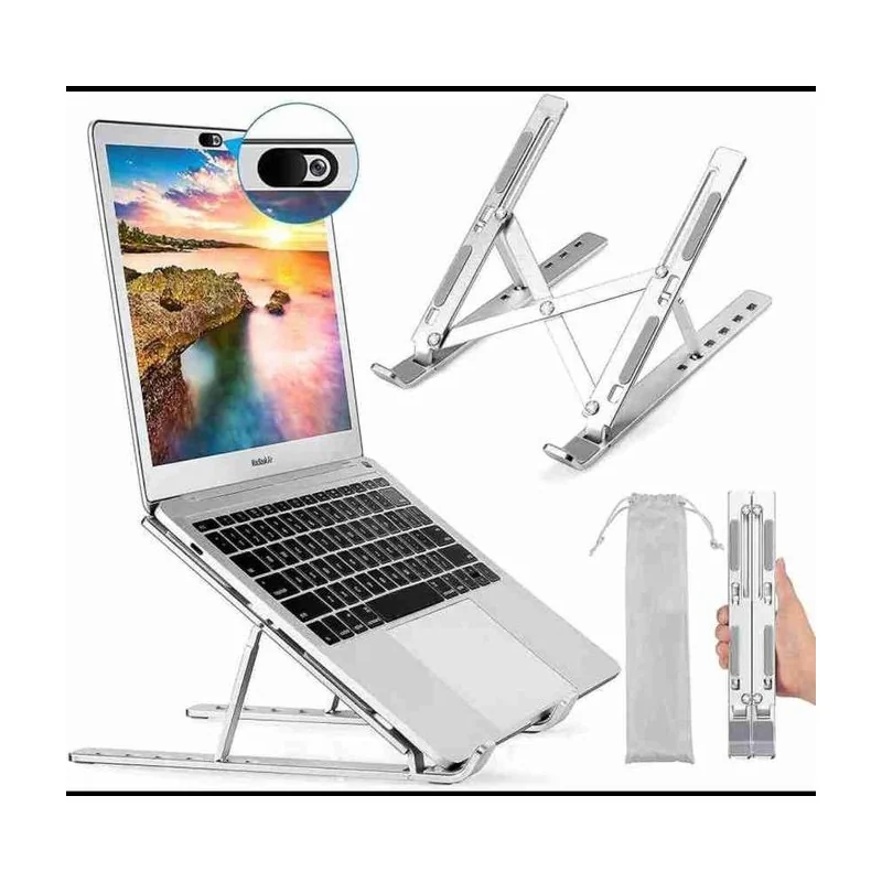 Support Laptop X Reglable Pliable Aluminium Ergonomique Gris