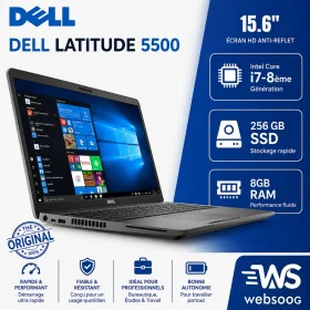 Laptop Dell 5500 i7 -8eme Gen 8G 256G ssd KABA État A++