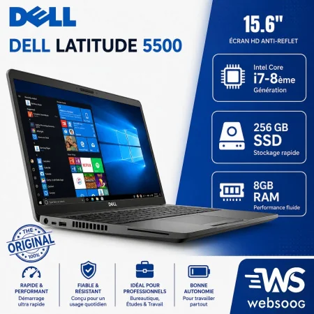 Laptop Dell 5500 i7 -8eme Gen 8G 256G ssd KABA État A++