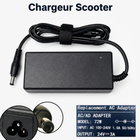 Chargeur Scooter 24V 3A/72W – Adaptateur Secteur pour Trottinette Électrique