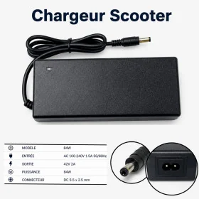 Chargeur Scooter 42V 2A/84W – Connecteur 5.5×2.5mm pour Trottinette Électrique