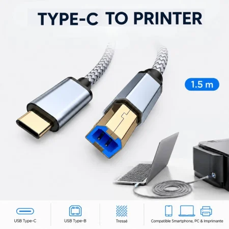 Cable Imprimante Type-C 1.5M