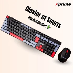 Combo Clavier Souris Rechargeable Prime PR-KM08 Sans Fil