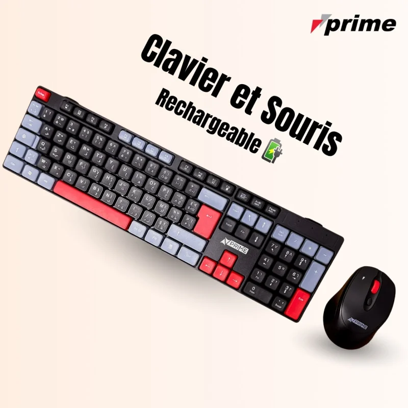 Combo Clavier Souris Rechargeable Prime PR-KM08 Sans Fil