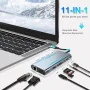Hub USB-C 11-en-1 vers HDTV 4K avec VGA, LAN Gigabit et Lecteur de Cartes