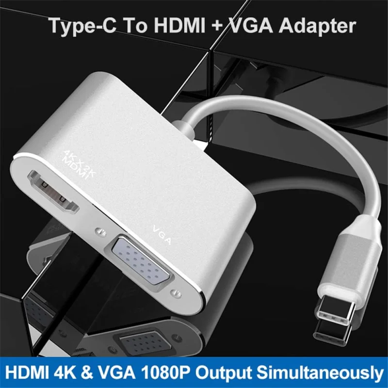 Adaptateur USB Type-C vers HDMI 4K & VGA 2-en-1