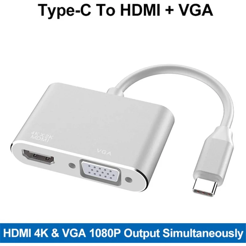 Adaptateur USB Type-C vers HDMI 4K & VGA 2-en-1