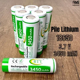 Pile LITHIUM rechargeable 18650 3.7 (3450MAH) 2000MAH Réel BTY