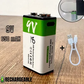 PILE ORGINAL 9V Rechargeable type-C usb 650mAh