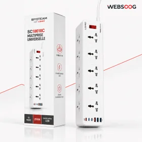 Multiprise LDNIO SC10610C 3000W avec 10 Prises Secteur - Chargeur USB 33W 3Type-C et 3USB-A Cable 3M Multiprise LDNIO SC10610C 3000W avec 10 Prises Secteur - Chargeur USB 33W 3Type-C et 3USB-A Cable 3M