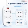 Multiprise SIYOTEAM "LDNIO" SC4407C 2500W avec 4 Prises Secteur - Chargeur USB 45W 2Type-C et 2USB-A Cable 3M