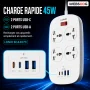 Multiprise SIYOTEAM "LDNIO" SC4407C 2500W avec 4 Prises Secteur - Chargeur USB 45W 2Type-C et 2USB-A Cable 3M