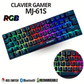 Clavier Gamer Mécanique Rechargeable SAREPO RGB 60% – Bluetooth, Sans Fil 2,4 GHz et Mode Filaire – Red Switch Black/White