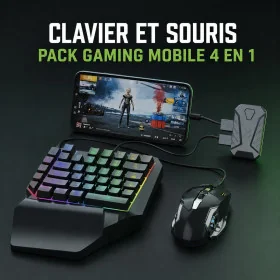Pack gaming mobile 4 en 1 Mix Pro+ Plus avec clavier souris et adaptateur pour Android Wifi+cable