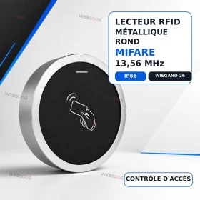 Lecteur RFID Mifare 13.56 MHz Metallique Rond IP66 MT-CA63