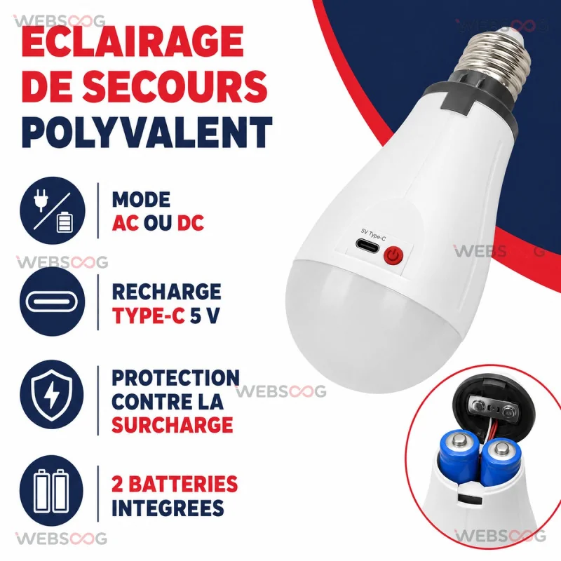 Lampe LED de secours rechargeable Z 727 20W E27 avec batteries