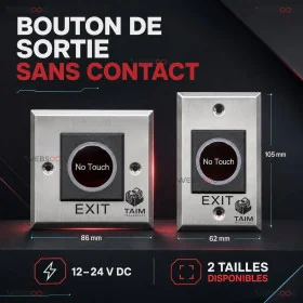 Bouton de sortie infrarouge TAIM sans contact en 2 tailles