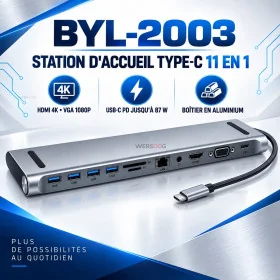 Station Accueil Type C 11 en 1 BYL 2003 HDMI 4K VGA USB C PD 87W