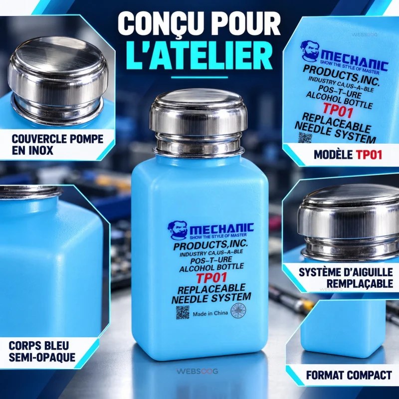 Flacon Distributeur Alcool Mechanic TP01 Pompe Inox Aiguille Remplacable
