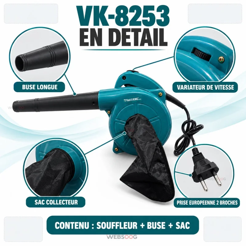 Souffleur Aspirateur Electrique Vast II KING PRO VK 8253 Vitesse Reglable