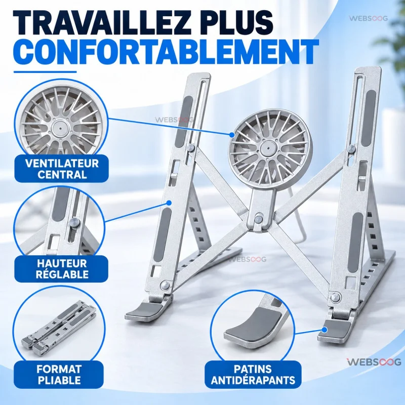 Support PC Portable Pliable Avec Ventilateur Central