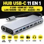 Hub USB C 11 en 1 HDMI VGA LAN SD TF Audio PD