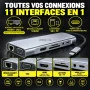 Hub USB C 11 en 1 HDMI VGA LAN SD TF Audio PD