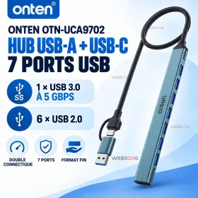Hub USB A et USB C Onten OTN UCA9702 7 Ports