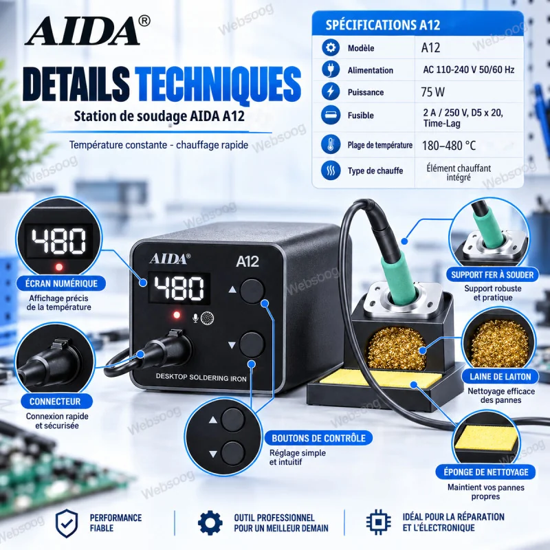 Station de Soudage AIDA A12 75W Temperature Reglable 180 a 480C