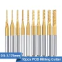 3.175 6mm PCB Milling Cutter Set 10pcs 0.5-3.175mm