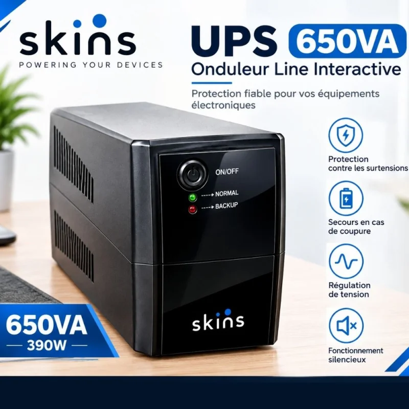 Onduleur Skins 650VA 2*Prise FR 390w