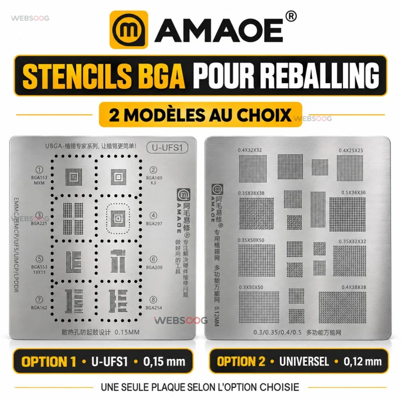 Stencil BGA AMAOE pour Reballing 2 Modeles