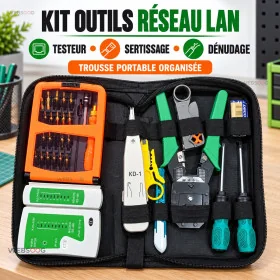 Kit Outils Reseau LAN avec Testeur RJ45 et Pince a Sertir 12en1