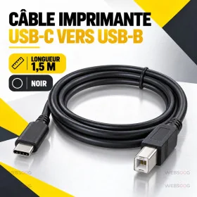 Cable Imprimante vers Type C 1.5M Noir