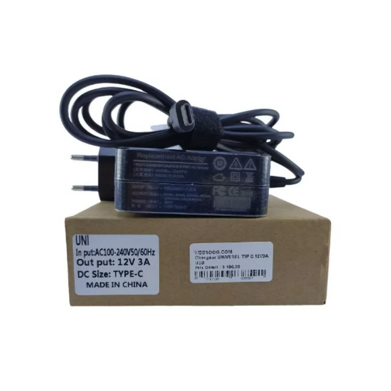 Chargeur UNIVESEL TYP C 12V3A USB