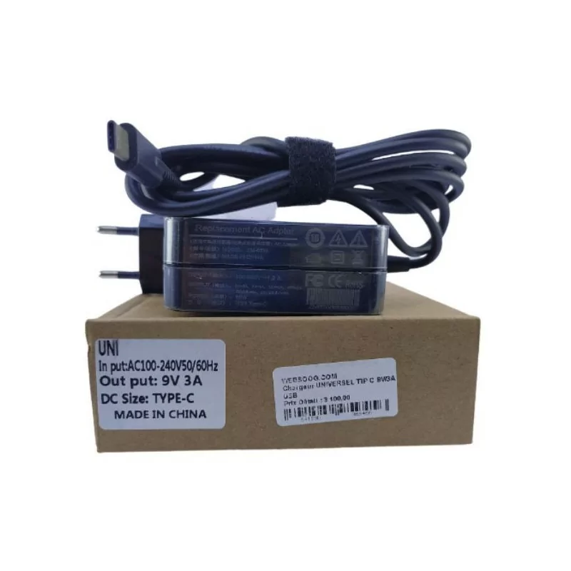 Chargeur UNIVERSEL TIP C 9V/3A USB