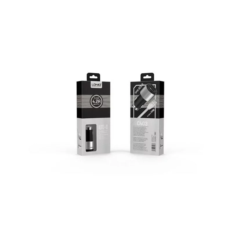 Chargeur USB de voiture haute vitesse avec câble USB iOS LDNIO C403 Dual USB Port 4.2A