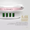 LDNIO A4406 4 ports prise chargeur USB adaptateur mural téléphone portable dispositif de chargement de données universel