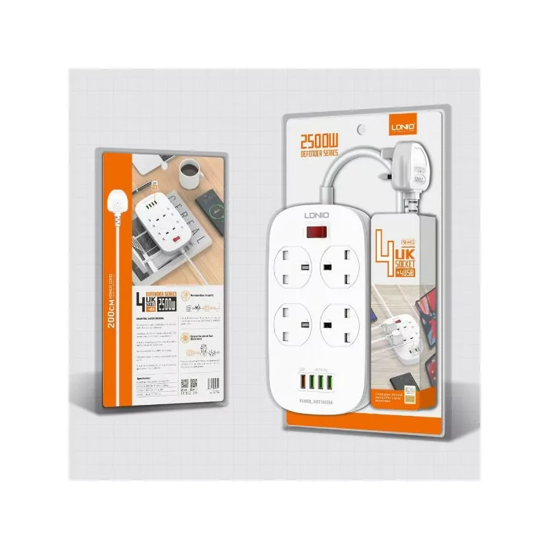 Prise d'alimentation LazChoice Version mise à niveau à charge rapide LDNIO SC4407 Prise 2 mètres avec 4 prises et 4 ports USB