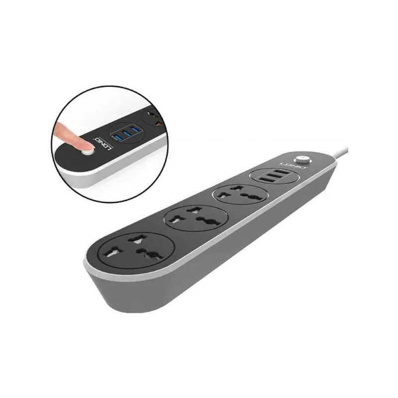 LDNIO SC3301 Parasurtenseur multiprise avec 3 prises universelles 3 ports de chargement rapide USB 2.4A