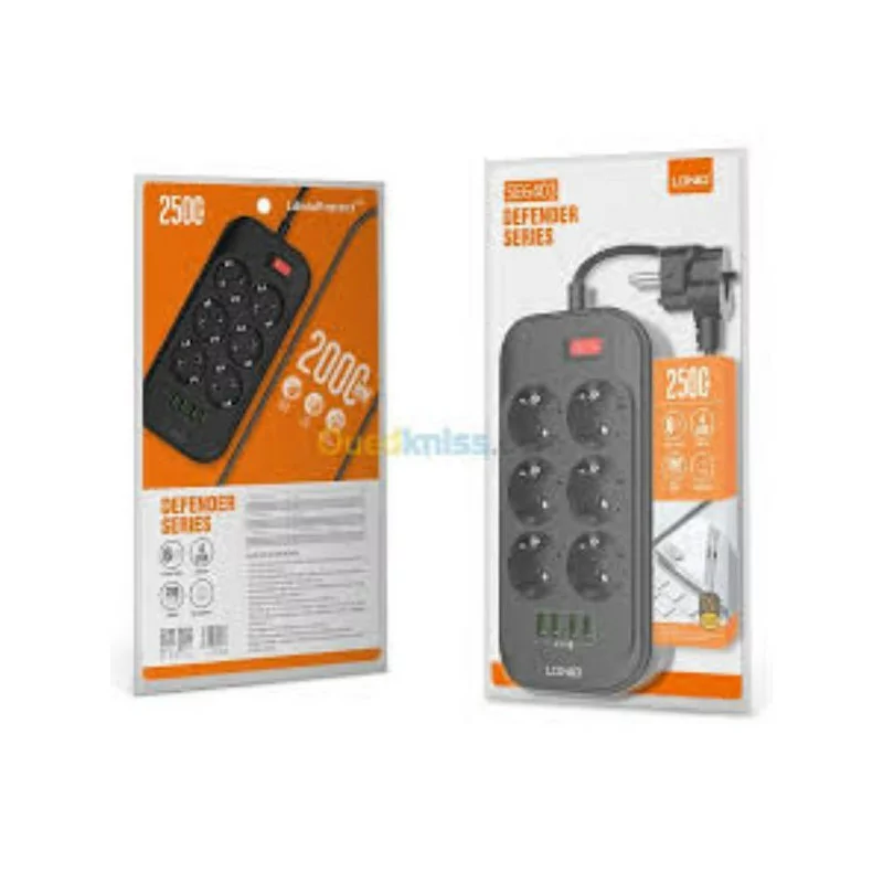 Multiprise LDNIO SE6403 - 6 Prises EU, 4 Ports USB, Chargeur Universel pour Téléphone Portable
